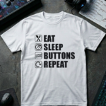 Eat Sleep Buttons Repeat fighting game graphic t-shirt by TJPuma
