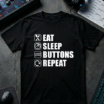 Eat Sleep Buttons Repeat fighting game graphic t-shirt by TJPuma