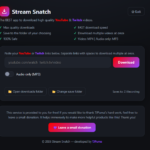 Stream Snatch app interface — paste a link, choose MP4 or MP3, download