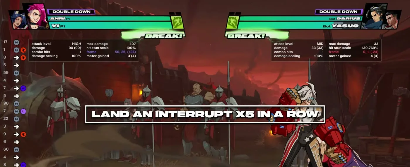 2XKO training drill instruction to land an interrupt five times in a row