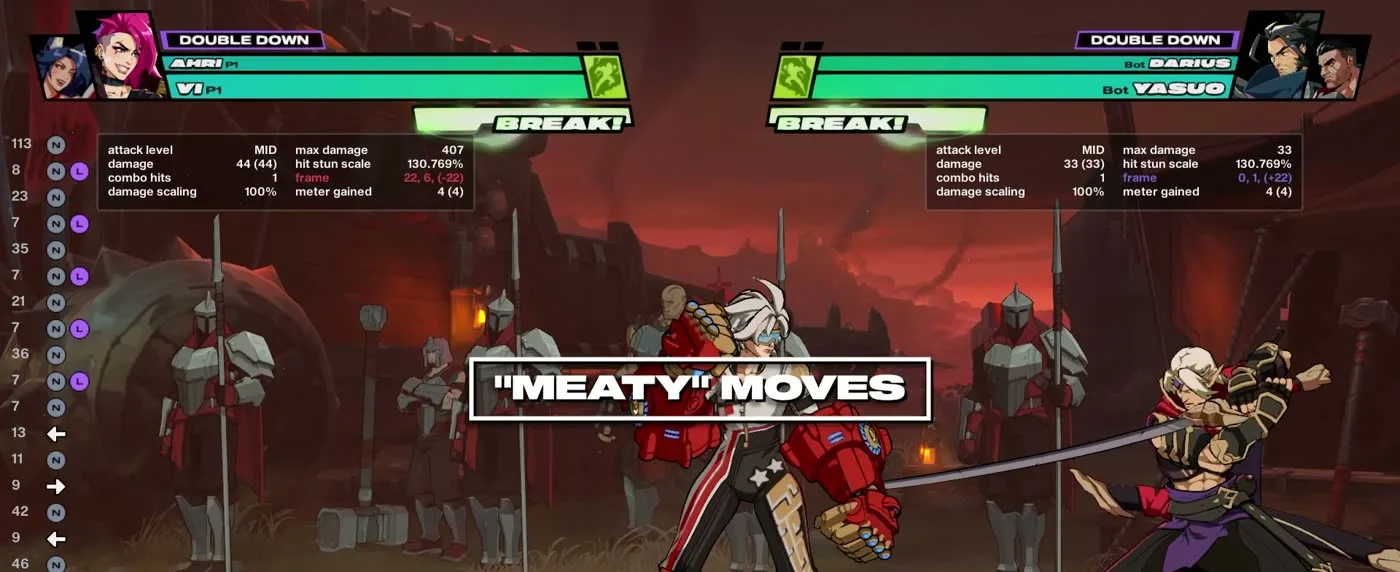 2XKO coaching note explaining meaty moves and why medium buttons linger longer than lights