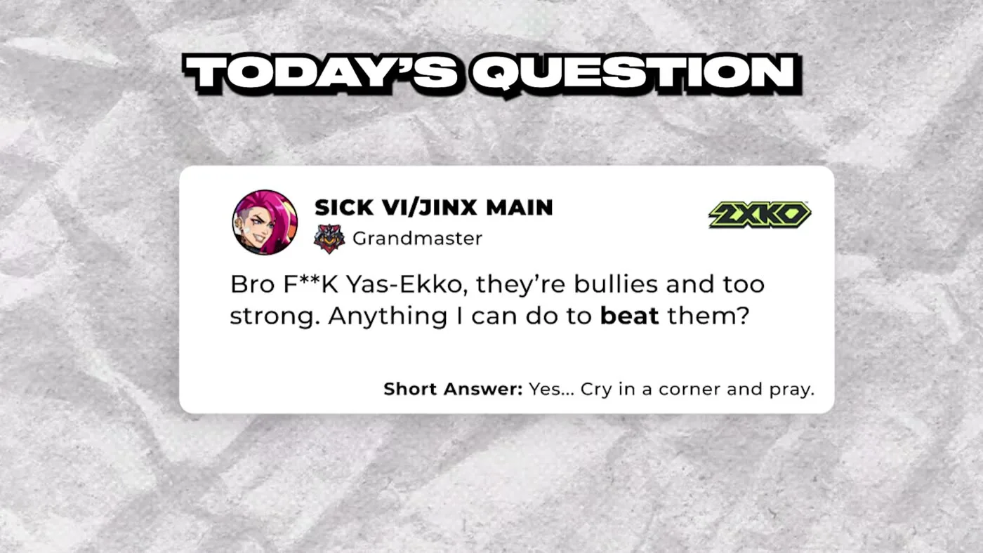 A Grandmaster Vi Jinx player asking how to beat the Yasuo Ekko matchup in 2XKO