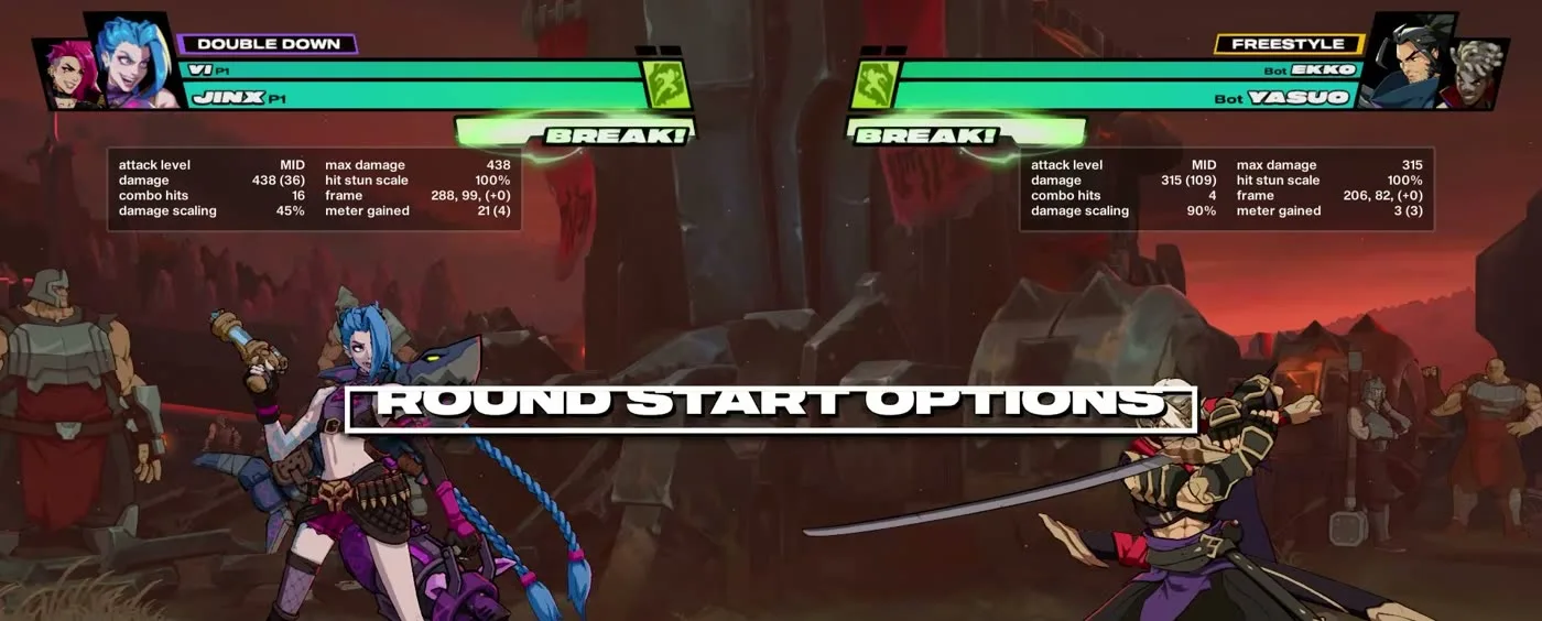 2XKO round start options against the Yasuo jumping cross-up