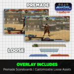 Avatar Legends scoreboard overlay shown live in an OBS stream layout with player names and score