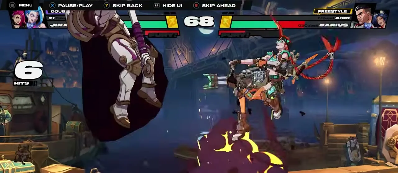 Vi combo counter at 6 hits after a charged heavy in 2XKO