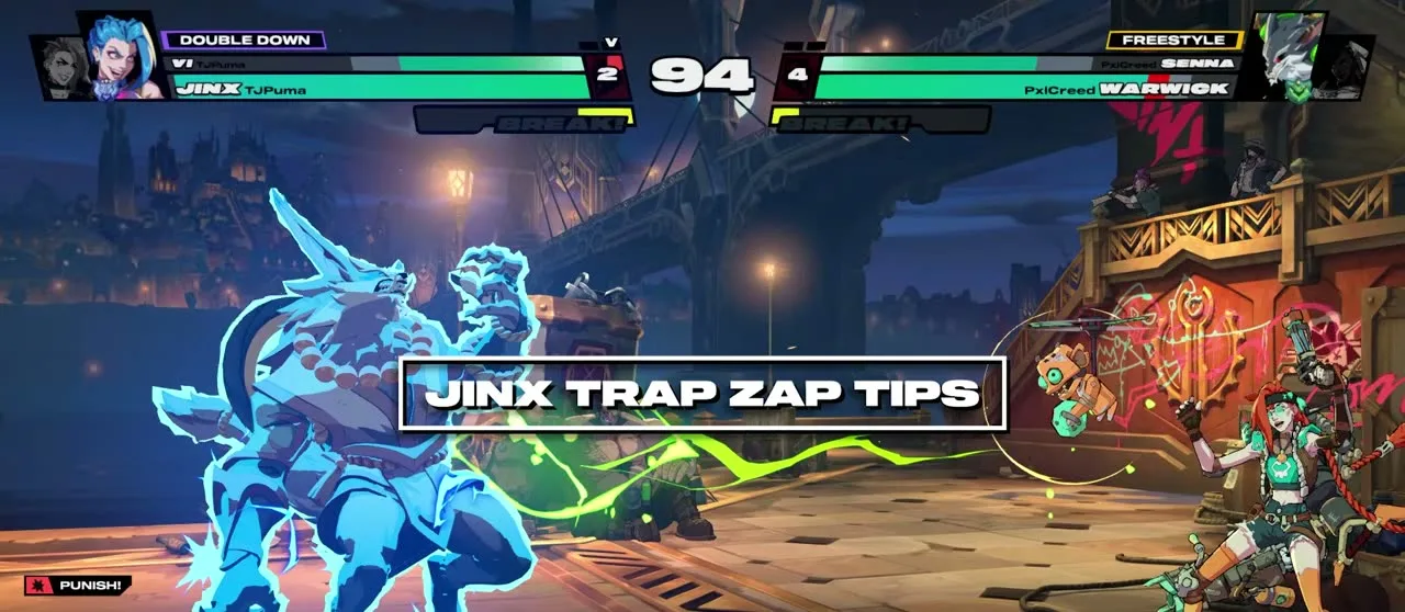 Jinx trap and Zap tips card with a monkey trap on screen in 2XKO