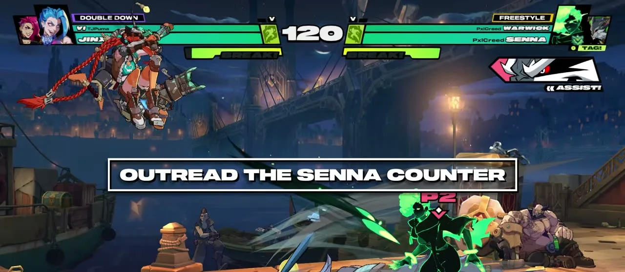 Outread the Senna counter card during a 2XKO round start in 2XKO